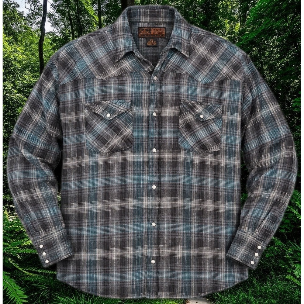 Canyon Guide Outfitters 2X Plaid Pearl Snap Western Flannel Shirt Cowboy